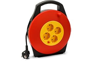 VELAMP Carrete de cable doméstico 4 enchufes estándar Schuko, cable H05VV-F3G1.0MM2, 10M, CE