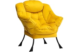 HollyHOME Fotel Akcent Krzesło Leniwe Fotel Wypoczynkowy z Podłokietnikami Nowoczesny Aksamitny Materiał Wypoczynkowy Sofa Krzesło ze Stalową Ramą, żółty