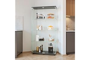 Foerpl vitrina, vitrina de cristal para colección con 2 puertas, vitrina de cristal de 4 capas, gabinete con cerradura, vitrina, mueble salón bar (2 puertas, 4 plantas, negro)