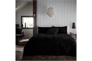 GC GAVENO CAVAILIA Luxury Long Pile Faux Fur Double Duvet Set, Cosy Warm Hug & Snug Thermal Bedding Set Fleece Quilt Cover Wth Pillowcases, Black