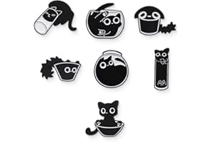 AIYVELU 7 Stück Katze Emaille Pin Set, Schwarz, Cartoon, Brosche Anstecker, Unisex, Modern, Metall, Kein Metallstempel, 1 Stück