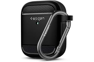 Spigen Rugged Armor Entwickelt für Apple Airpods 1 & 2 Hülle Case [Front LED sichtbar] - Schwarz