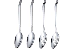 EQLEF Stainless Steel Buffet Serving Spoons Set - Large, 10.9inch Long Handle Slotted Spoons for Parties (4)