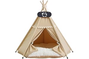 Whiwhi Tipi Zelt für Haustiere mit Doppelseitigem Kissen Hundezelt Abnehmbar und Waschbar Luxery Hundehöhle Katzenzelt und Haustierhäuser 60x60x70cm