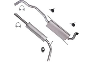 ATEC Germany Juego de silenciador de escape 1x Silenciador central, 1x Silenciador trasero, 2x abrazaderas, 3x parachoques compatible con VW POLO (6N2), POLO III (6N1)