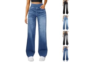 GENERIC Jeans for Women UK Fashion 2026 Elasticated High Waist Wide Leg Trousers Slim Fit Boyfriend and Girlfriend Denim Pants Pull On Baggy Stretch Bootcut Jeggings Straight Leg Streetwear Outfits Clothing