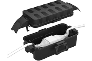RESTMO IP55 wasserdichte Kabelbox mit abnehmbaren Schildabdeckungen, (Innenmaße: 15cm×8,1cm×4,5cm) Wetterfeste Elektrobox für Verlängerungskabel, Gartensteckdosen, Zeitschaltuhr außenbereich, Schwarz
