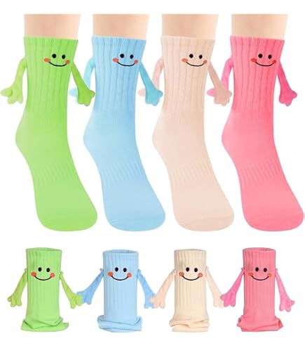 Produktbild von RJSQAQE Lustige Magnetische Saugnapf-3D-Puppe Paar Socken,Lustige Socken Für Frauen Männer, Unisex Lustiges Paar Halten Hände Socke Für Paar, White+black, Einheitsgröße