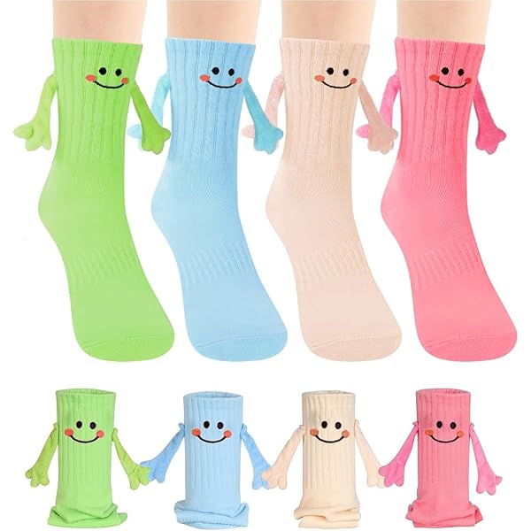 Lot 4 Paires Chaussettes Magnétiques Drôles Pour Femme - Aimants Amusants 35-42, Coton Crew