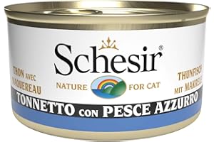 Schesir, Comida húmeda para Gatos Adultos, Sabor bacoreta con Pescado Azul, filetes en gelatina Blanda - Total 2,04 kg (24 latas x 85 gr) 2040 g