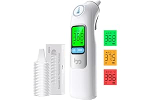 FEMOMETER Thermomètre Auriculaire pour Adultes et Bébés | Précision Professionnelle | Alerte Fièvre à 3 Couleurs | Mode Silencieux | avec 20 Embouts Jetables