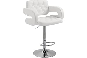 HOMCOM Sgabello da Bar Alto con Schienale e Braccioli, Sgabello da Cucina Moderno Girevole con Altezza Regolabile e Poggiapiedi, in Finta Pelle, 61x50x93-113cm, Bianco