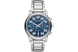 Emporio Armani Reloj Hombre, Movimiento cronógrafo, 43mm Caja de acero plateado con correa de acero, AR11132