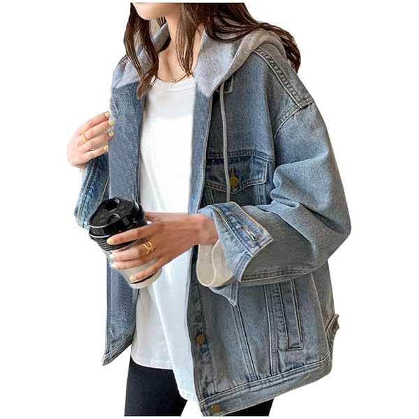 Jofemuho Klassieke jeansjack voor dames, grote maten, losse denim trenchcoat met lange mouwen en knopen, Blauw, 4XL