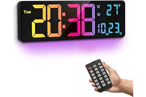 16 tum stor digital väggklocka, 11 färger RGB, automatisk ljusstyrka dimmer stor nattlampa, legal tid, veckodatum, dubbel väckarklocka, äldre gåva