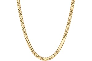 VEXXS Men Gold Necklace, Mens Gold Chain,18K Real Gold Plated 4/5/6mm Flat Cuban Link Chain, Durable No Color Fading Men’s Necklace Chain,Jewelry Gift Men Women