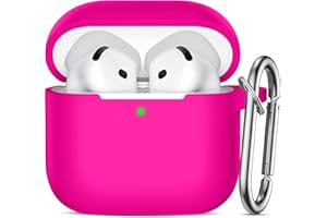 Ouwegaga Cover per Airpods 4 2024, Silicone Custodia per Airpods 4 Generazione, Protezione Completa del Corpo Cover Compatìbile con Apple Airpods 4 Case, con Moschettone, Rosa Caldo