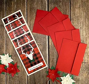 Crack of Dawn Crafts Red Plaid Christmas Cards Pack of 5 - Reindeer Wishes