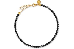 GD GOOD.designs Tobilleras para mujer con cuentas de jade auténtico 4mm - Impermeable - Tobillera de piedra natural de color con cierre ajustable en oro de 18K