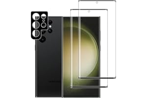 Vuciya Zestaw 2 ochraniaczy ekranu do Samsung Galaxy S23 Ultra 5G Tempered Glass 1 x folia ochronna na aparat 3D, zakrzywiona, pełna folia ochronna o twardości 9H, brak odcisków palców do Samsung S23