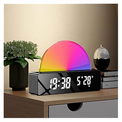 Sunrise Alarm Clock, Wake Up Light with Sunrise Simulation, USB Rechargeable Bedside Smart Lamps, Dimmable Multicolor Atmosphere Night Light Snooze Clock with Temperature Display