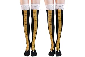 heigudan 2PCS Chicken Leg Socks Novelty Cartoon Pattern Fun Chicken Feet Socks Cosplay Cotton Knee-length Women Thigh High Stockings 3D Crazy Funny Animal Chicken Paw Sports Socks