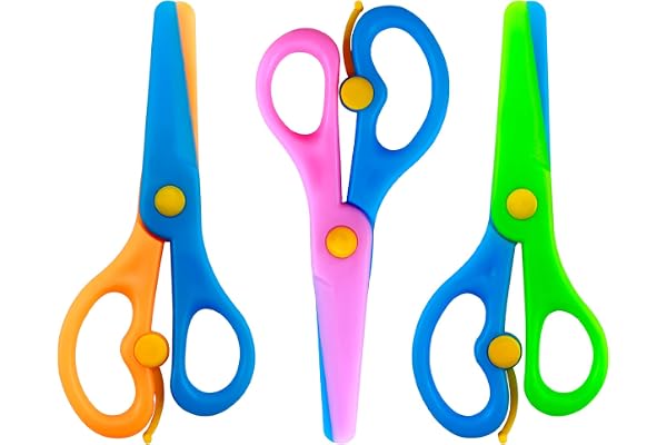 Ciseaux de Sécurité Enfants 2 et 3 Ans - Lot de 3 | Pour Gauchers & Droitiers | Pointe Ronde & Protection | Idéal Maternelle, Loisirs Créatifs et Activités Manuelles