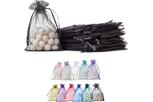 Soul Projekt 50 szt. torebek na prezenty z organzy, czarne, 10 x 15 cm, torby siatkowe na upominki, biżuterię, urodziny, mini torebki Diwali, ślub, na imprezę, Boże Narodzenie, torebki z organzy, na