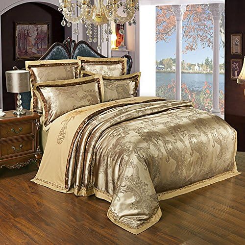 Zangge BeddingLuxury Satin Jacquard Bedding Sets Include 1 Duvet Cover 4 Pillowcases (5pcs Double Size)