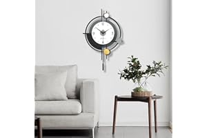 TWFJEL Nowoczesny minimalistyczny zegar wahadłowy ścienny, cichy bez tykania w stylu skandynawskim dekoracyjna 3-poziomowa tarcza kreatywna moda art deco do sypialni biura kuchni, 38 x 58 cm