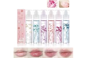 PETANSY Roll On Lip Gloss Set 6 Packs Flower Jelly Lip Oil Long Lasting Moisturizer Lip Blam with Real Flowers Glossy Lip Make-up for Dry and Chapped Lips