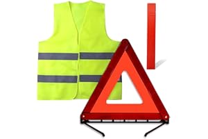 Henjunu Triangolo Auto Omologato Kit,Triangolo Emergenza Auto, Gilet Catarifrangente,Triangolo Emergenza Auto Pieghevole,Kit Emergenza Auto, per Automobile Moto Camper Avvertimento