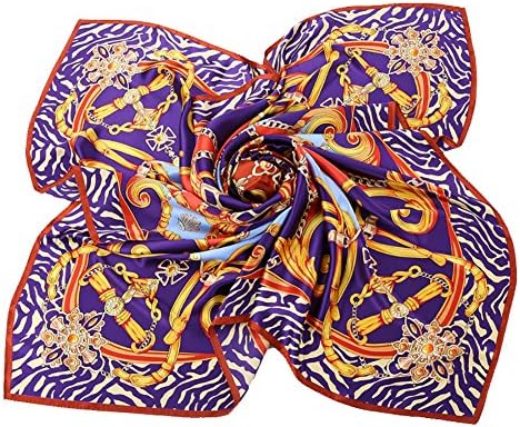 SILKTALK Ladies Classic Vintage 100% Mulberry Silk 16 Momme Satin Weave Floral Square Neckerchief Scarf, 01