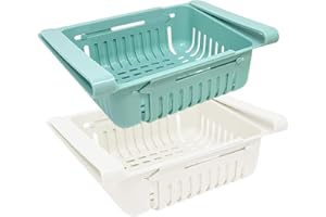 joeji's Kitchen Set of 2 Fridge Drawers as Fridge Organiser/Plastic Fridge Storage Box/Extendable Fridge Organiser (Blue, White)