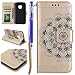 Produktbild EUWLY Blumen Lederhülle für [MOTO G5 Plus], Retro Vintage Henna Mandala Blumen Floral Muster Lanyard Leder Hülle Flip Cover Brieftasche Handyhülle Bookstyle Leder Tasche mit Kartenfächer Standfunktion Magnetverschluß Etui Schale Schutzhülle für MOTO G5 Plus + Blau Eingabestift-Mandala Blumen,Golden