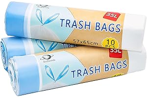 Xcdhemde® 30PCS Bolsas de Basura 35L, LxH: 57x65cm, Blanco, Bolsa de Basura de Polietileno, Adecuada para la Mayoría de los Cubos de Basura Medianos (3 Rollos, 10 por Rollo)
