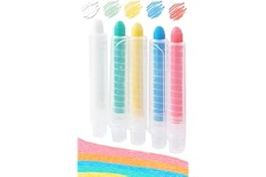 IEASEY Lot de 5 Crayons Craie de Couleur Sans Poussière avec Porte-Craie Rétractile, Lavables Non Toxiques Craies de Coloriage Craies Colorée pour Tableau blanc/noir, outils d'écriture pour l'école