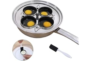 RUNZI Egg Poacher Pan - Stainless Steel Poached Egg Cooker – Perfect Poached Egg Maker – Induction Cooktop Egg Poachers Cookware Set with 4 Nonstick Large Silicone Egg Poacher Cups