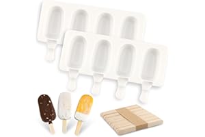ESPORTIC 2 Pezzi Stampi per Ghiaccioli in Silicone, Stampi per Gelato con Stecco, 4 Cavità Stampi per Gelato Fatti in Casa, con 100 Bastoncini di Legno, Stampi per Gelato per Gelato Ghiaccioli Fai Da Te