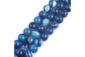 GEM-INSIDE CREATE YOUR OWN FASHION Sweet & Happy Girl's store12mm Runde Natur Gemston Banded Blaue Achat Perlen Strang 15 Zoll Schmuckherstellung Perlen