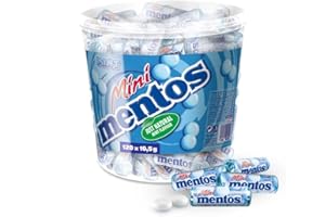 ‎MENTOS Mentos Mint Classic Bucket, Eimer enthält 120 Mini-Rollen à 5 Minz-Dragees, Kaubonbons mit Pfefferminz-Geschmack, Aufbewahrungs-Box (120 Mini Rollen), vegan
