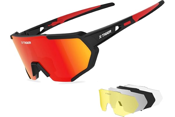 X-TIGER Lunettes de Cyclisme Homme Lunettes de vélo de Montagne avec 5 verres Interchangeables,Protection UV400,Lunettes de Sport Pour Cyclisme Course à Pied Pêche Golf et la Randonnée