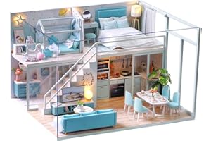 Fsolis Miniatura casa delle Bambole con mobili,3D Fai da Te Kit di Dollhouse di Legno Oltre a Prova di Polvere e Il Movimento della Musica Regalo Creativo regalo per la festa del papà