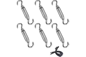 Fwilo Turnbuckle Wire Tensioner 6 Piece Set 304 Stainless Steel M6 Hook/Hook Adjustable Tension 10 Cable Ties Ideal for Awnings Clotheslines Sunsails Outdoor Climbing and More
