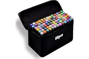 Amazing Tour 80 Colouring Pens, Colors Markers Pens Set Permanent Art Marker Pens for Kids and Adults, Double Tipped Graphic Marker Pen with Black Bag