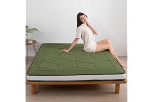 MAXYOYO Futon - Materasso da pavimento per adulti, materasso da campeggio, stereoscopico, modello geometrico giapponese, futon (verde, matrimoniale)