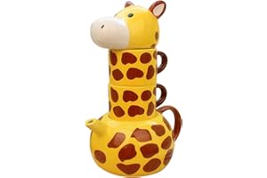 XQZMD Set di teiera in ceramica con 2 tazze da tè, motivo giraffa, set da tè con coperchio, teiera per la casa, teiera in porcellana dipinta a mano, per latte, caffè, tè, latte