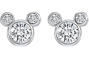 FINDOUT baobei Mickey Mouse earrings for women Sterling Silver hypoallergenic Stud Earrings Cubic Zircons Amethyst White Pink blue rose gold Crystal Minnie mouse Stud Earrings Gift for Girls Children.(f1758)