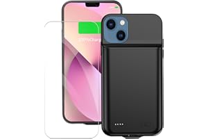FLSTOR Wiederaufladbare Akkuhülle für iPhone 12 Mini/iPhone 13 Mini, 6800mAh Heavy Duty Schutz Ladehülle für iPhone 13 Mini 5,4 Zoll, Indikatoren, Laden und Schutz 2 in 1, Schwarz
