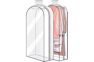 Set med 2 genomskinliga plastpåsar för att hänga kläder, jackor, rockar, hängande förvaringspåsar med dragkedja för skydd (60 x 153 x 25,5 cm)